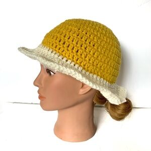 Yellow and White Crochet Bucket Hat